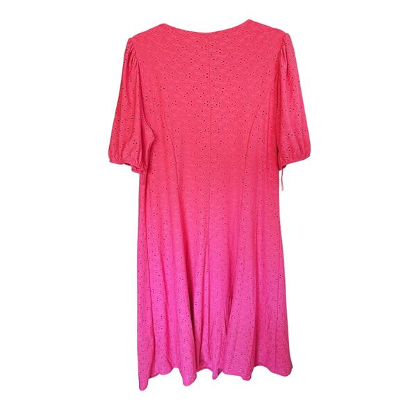 London Times Pink V-Neck Fit & Flare Dress Flowy Smocked Waist 1X Coquette Date - Picture 5 of 8